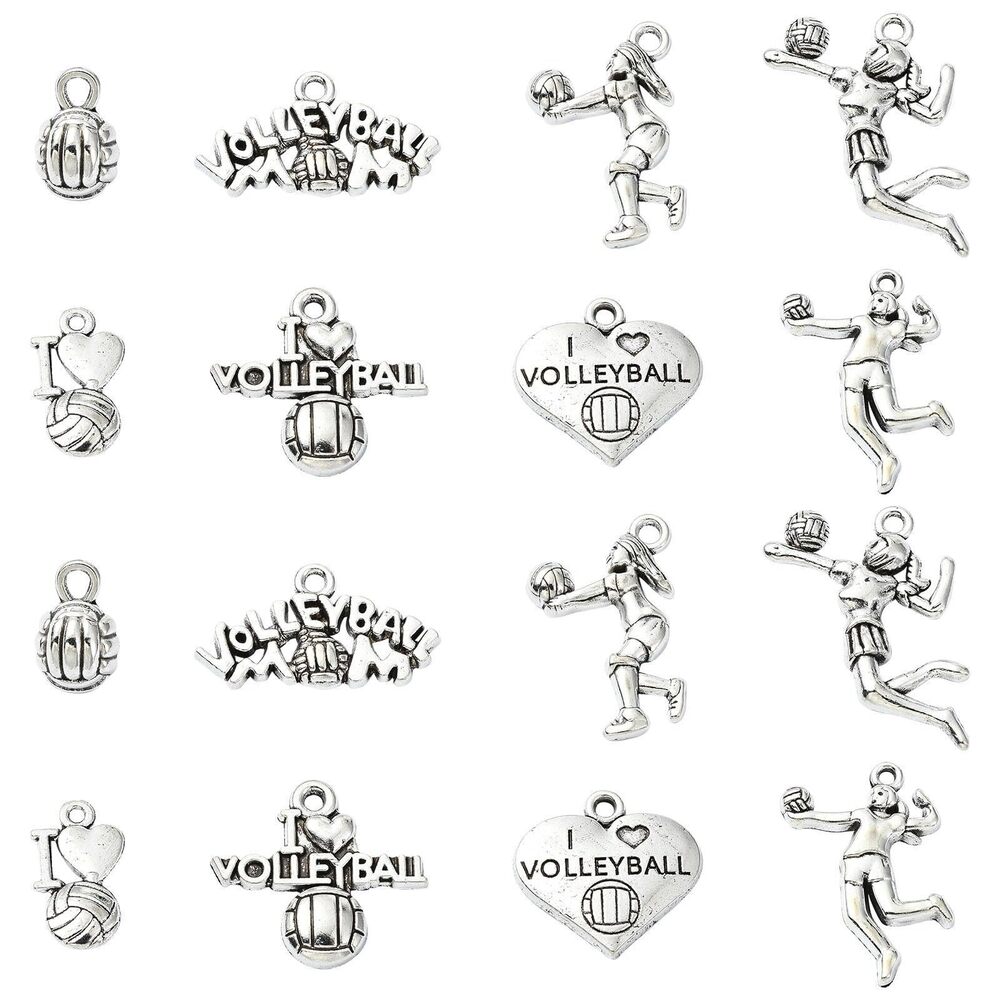 4174 80 pcs 8 Styles Antique Silver Volleyball Theme Alloy Charms Vintage